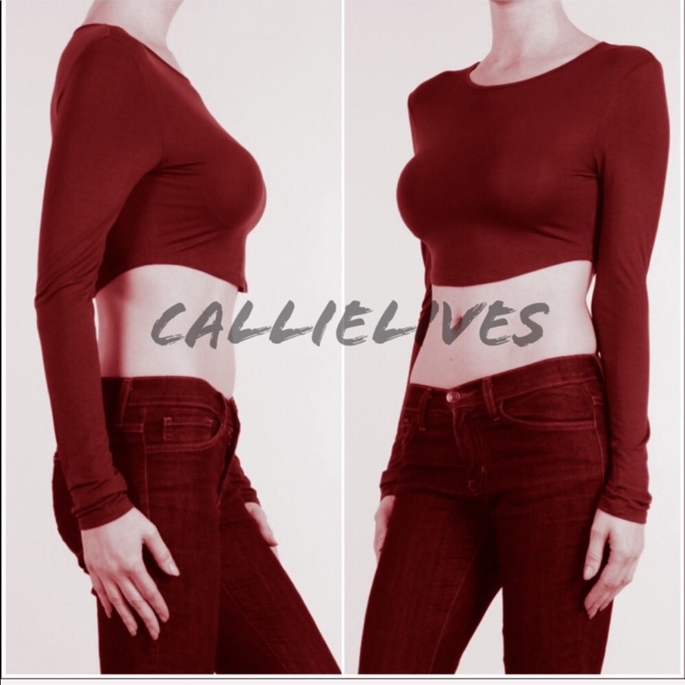 Xena Brick House: Maroon Red Crop Top long sleeve - Picture 5 of 5